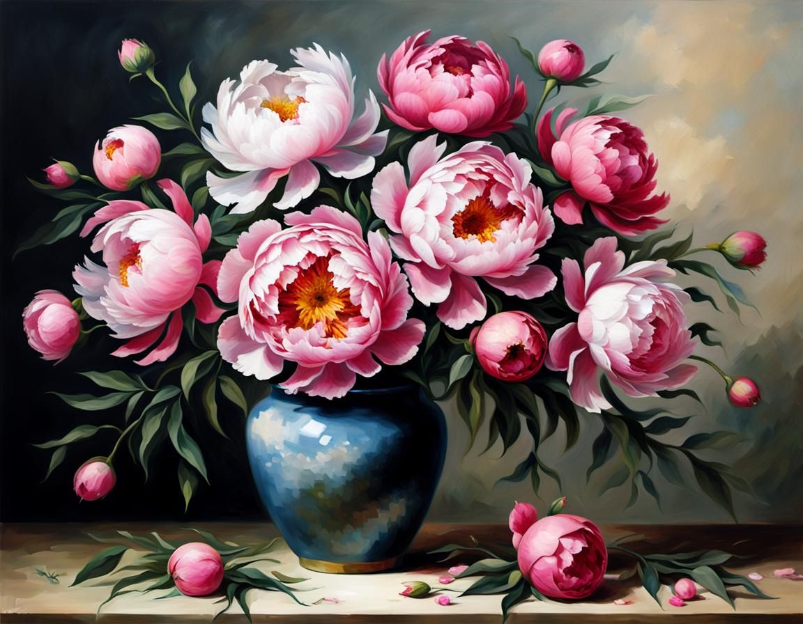 Pixelated Peony Bouquet in a Vase