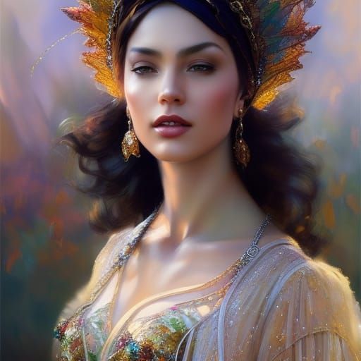 Elaborate Steampunk Turban Portrait in Watercolor Style