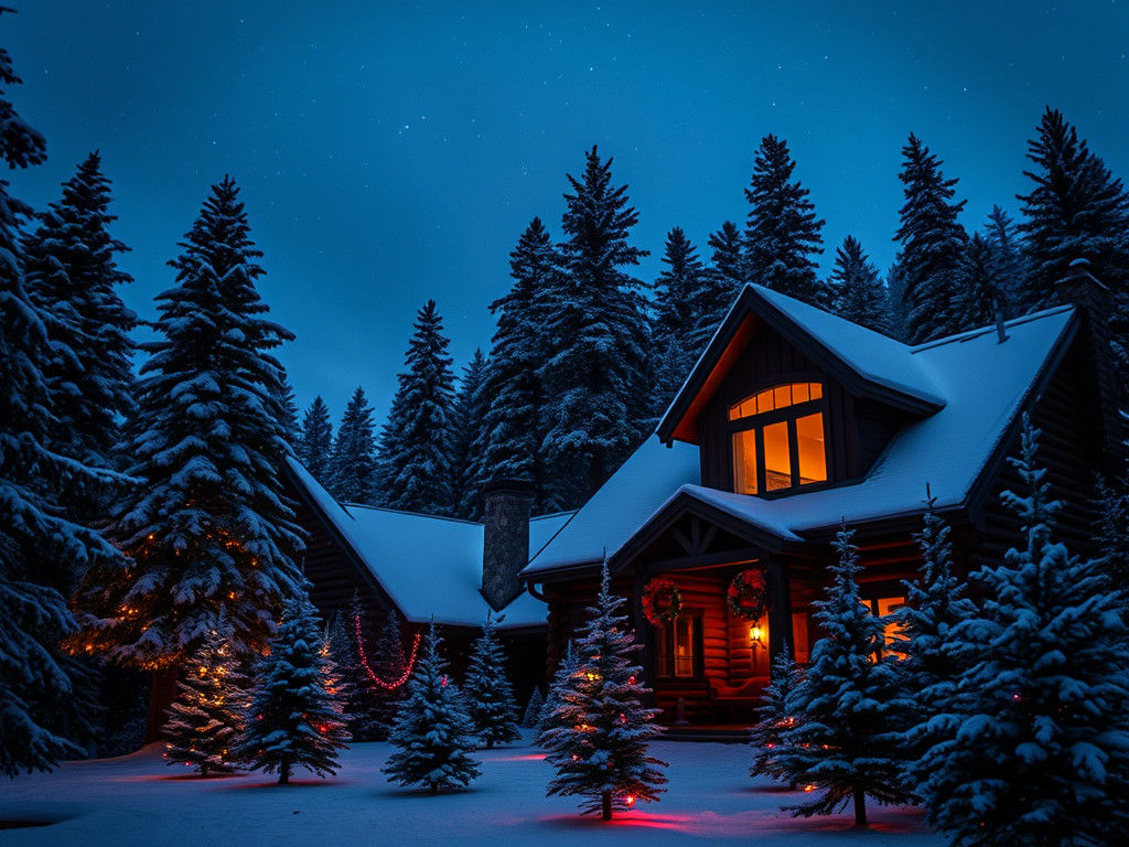 Snowy Mountain Cabin in Cinematic Style