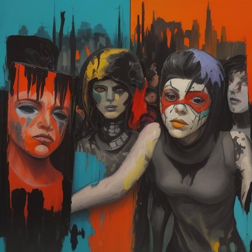 Fauvist Riot Scene in Vibrant Oil Painting