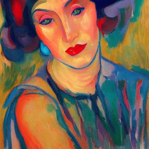 Fauvist Portrait of Girl with Rabbit Hair