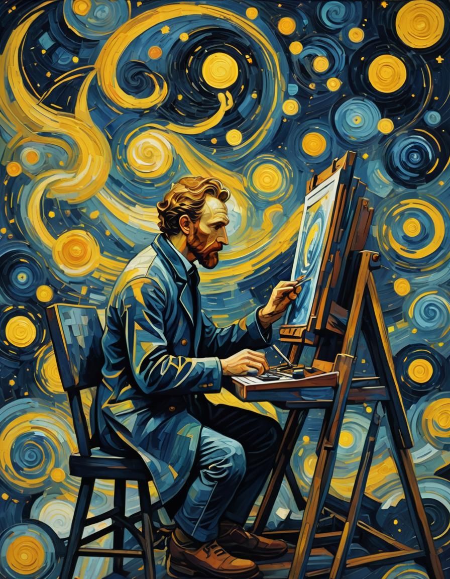 Futuristic Painter in Van Gogh Style Digital Art