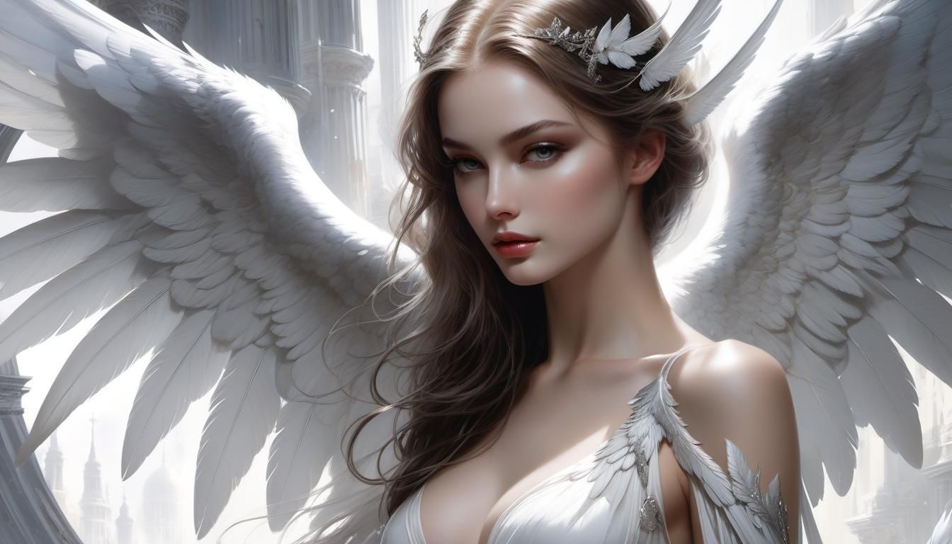 Beautiful Pale Angel Portrait in Ink Style
