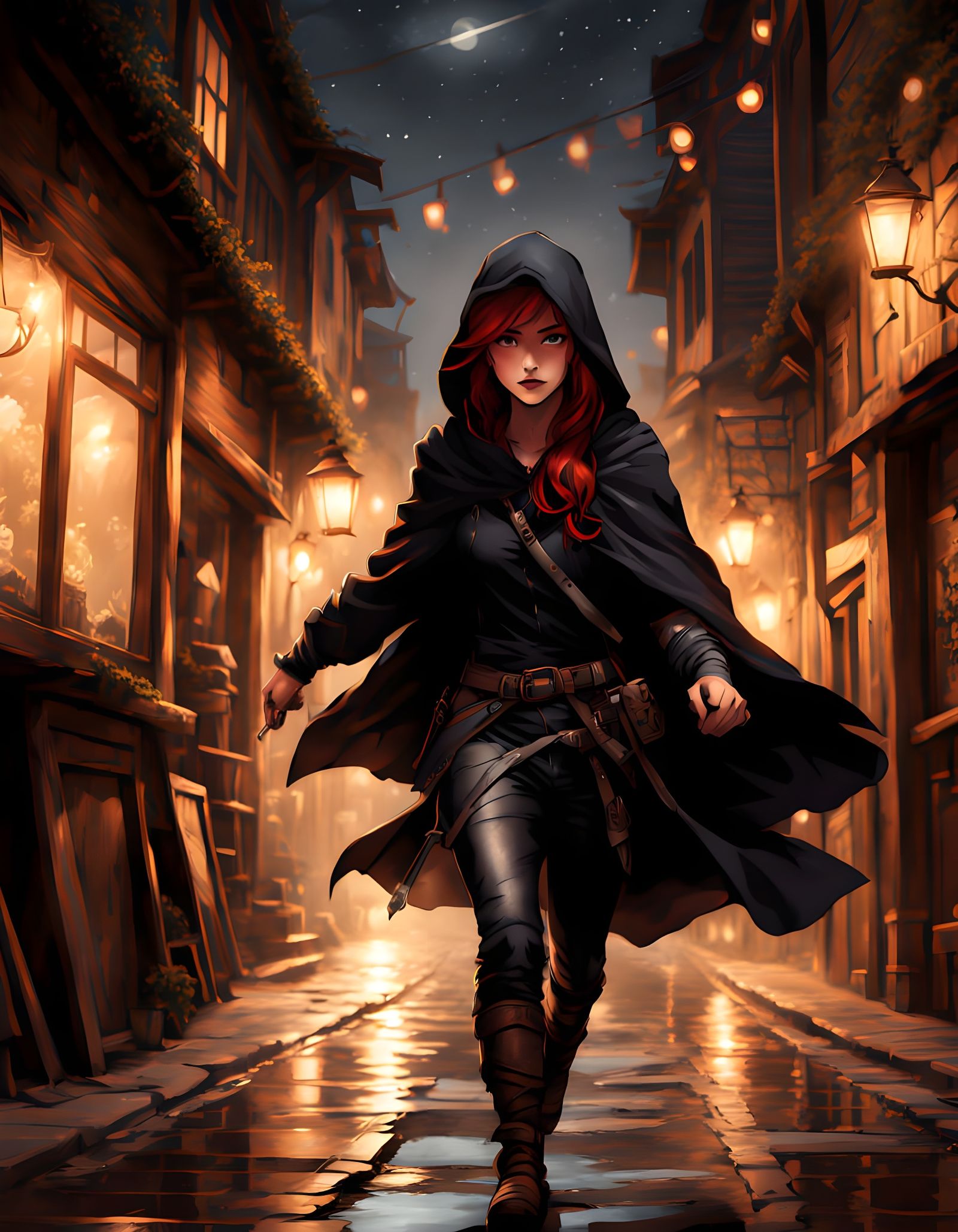 Medieval Rogue Flees from Tavern Pursuers in the Night