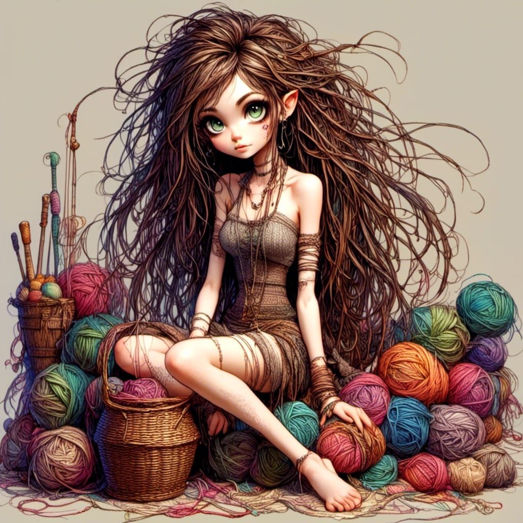 Woman Knitting with Kitten in Bright Lighting