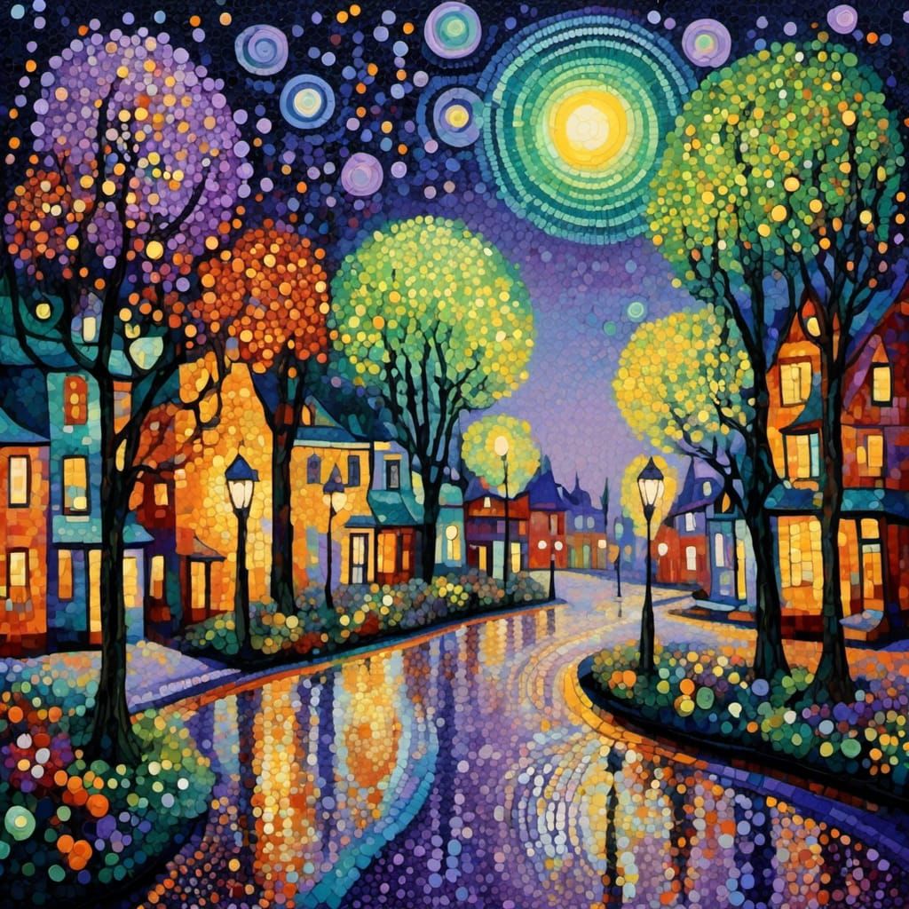 Pointillism street scene