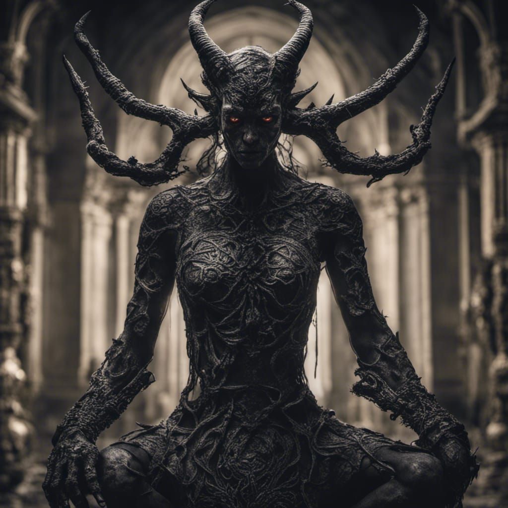 Ominous Demon Pact with Woman in HDR