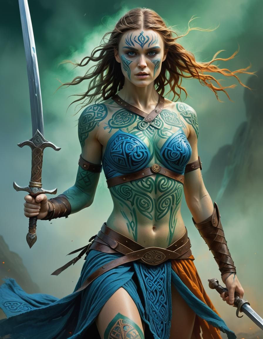 Celtic Warrior in Woad Body Paint, Splash Art