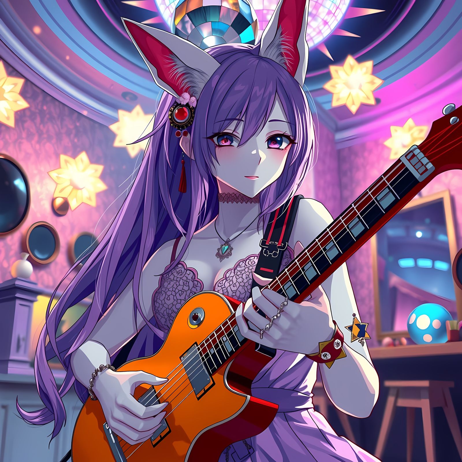 Glamorous Anime Disco Diva Shreds on Guitar