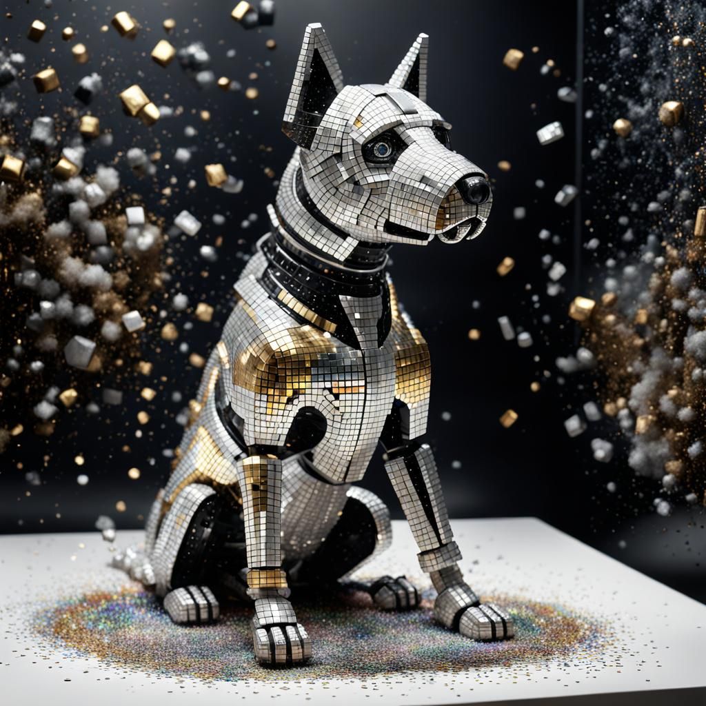 Crystal RoboDog Explosion in Postmodern Cyberpunk Style