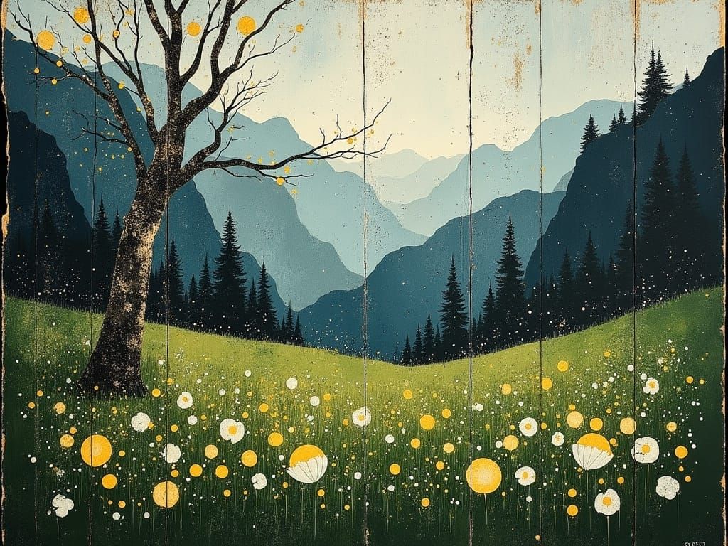 Enchanted Valley Daffodil Meadow After Rain in Divine Oil St...