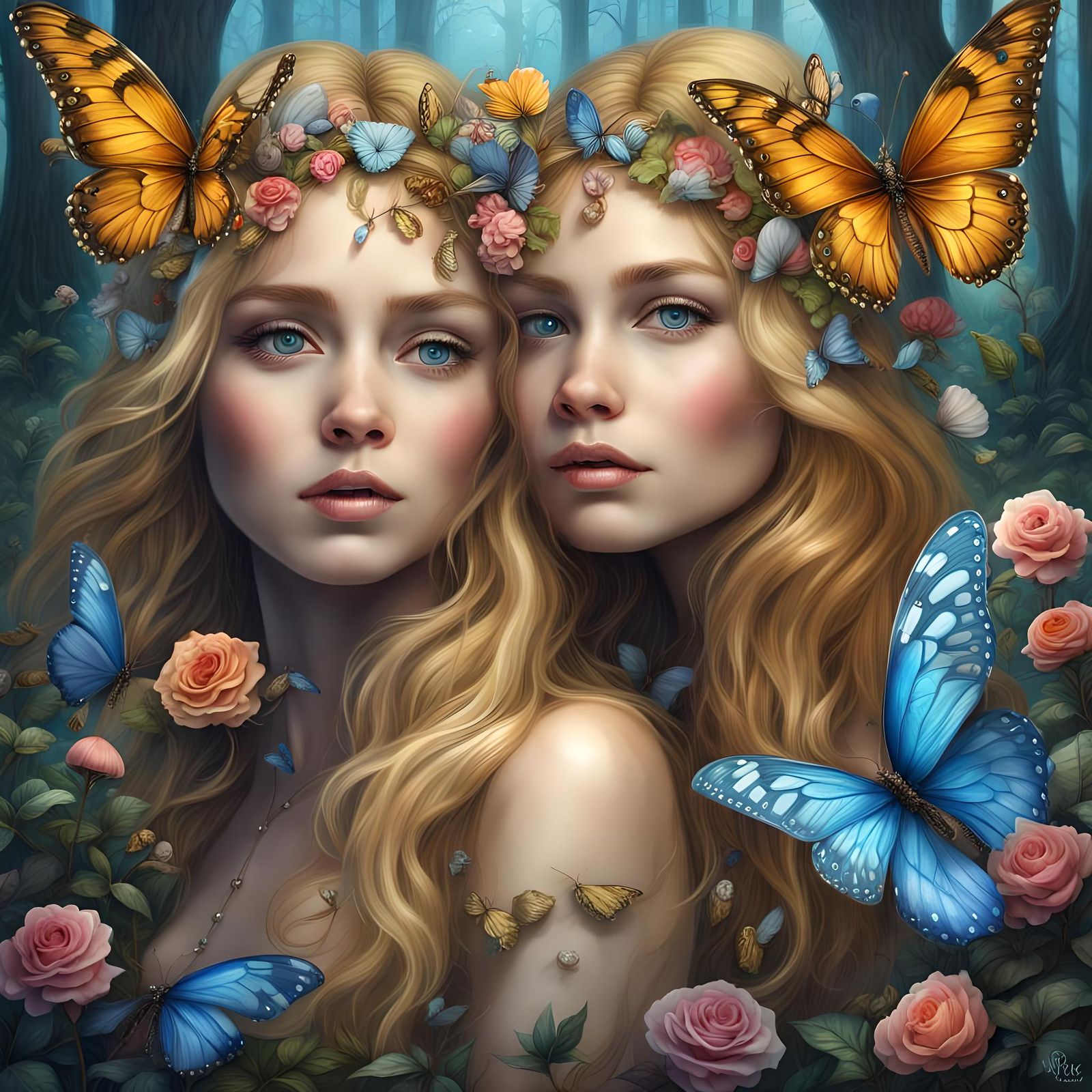 Twin Fairies in Enchanted Forest: Hyper-Realistic Art