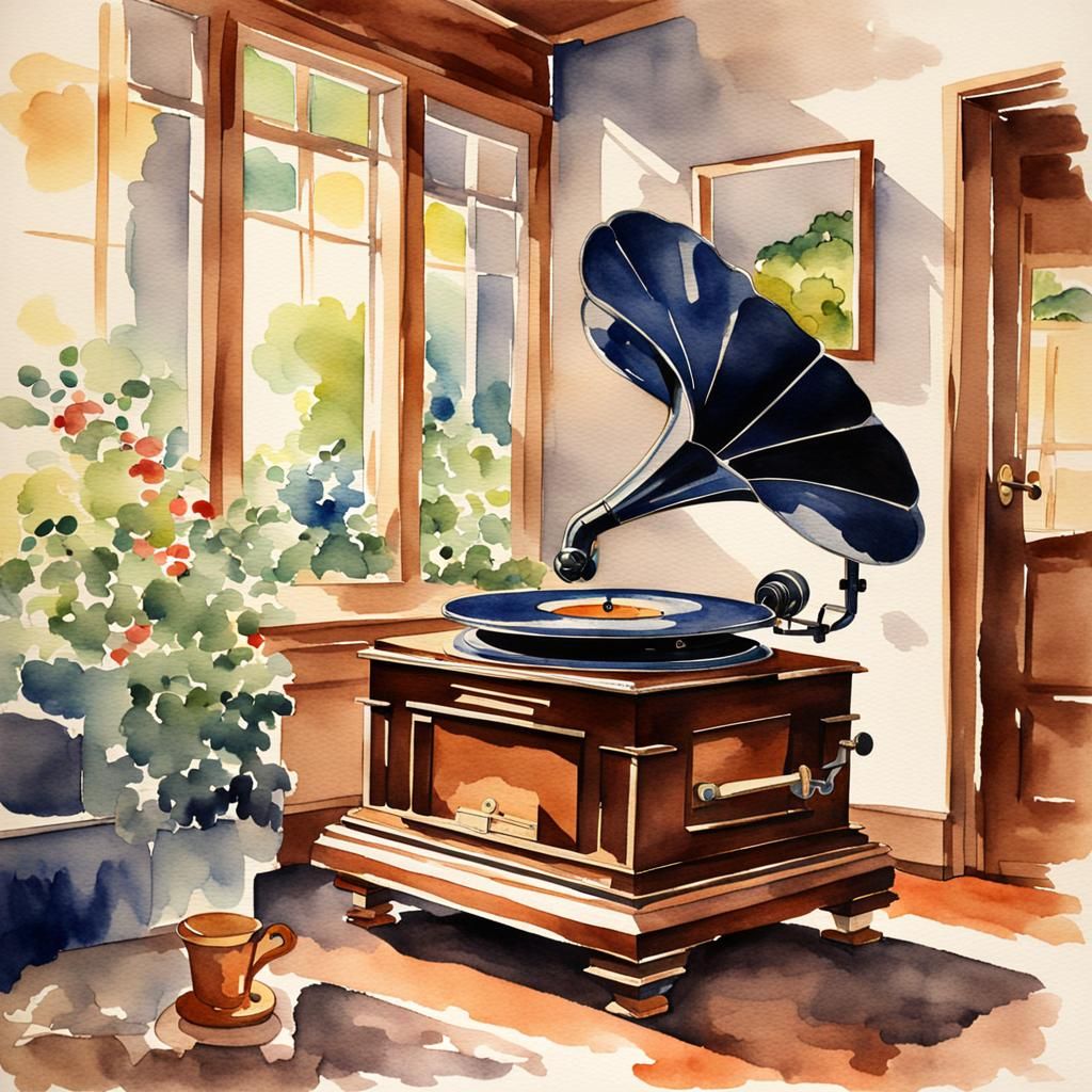 1930s Gramophone in Watercolor Style