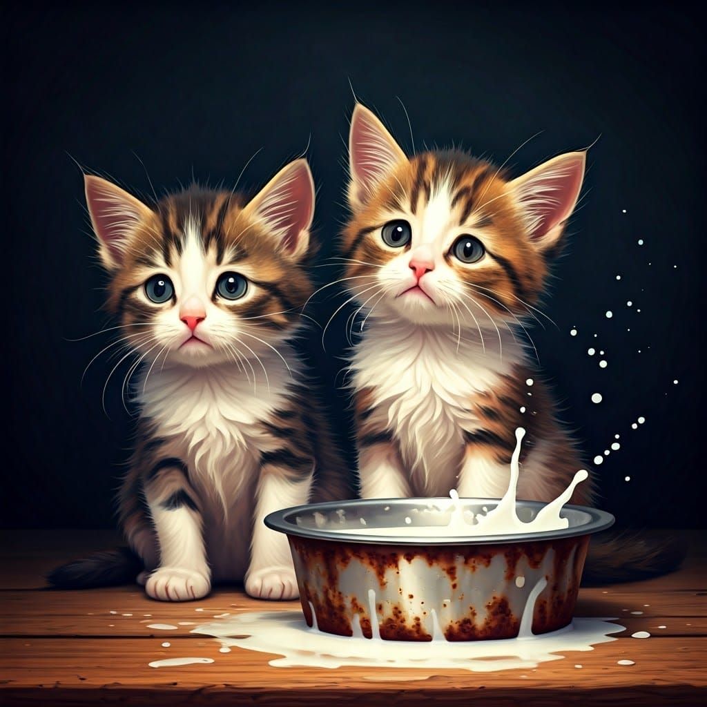 Adorable Kittens with Sad Eyes in Watercolor Style