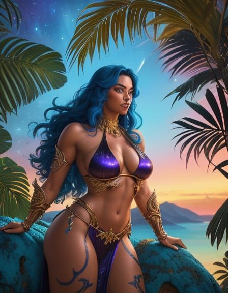 Fantasy Barbarian Warrior in Tropical Paradise