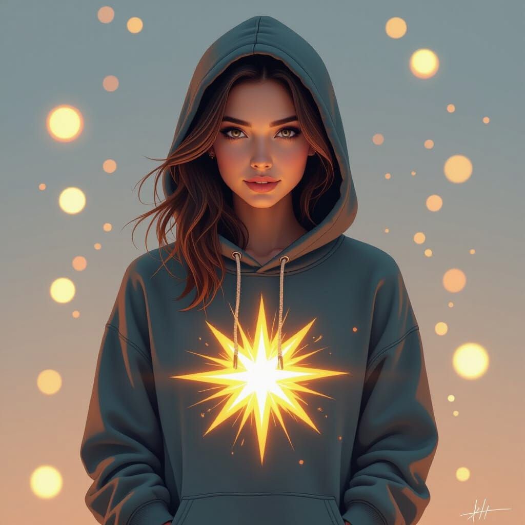 Woman in Sunburst Hoodie: Digital Painting