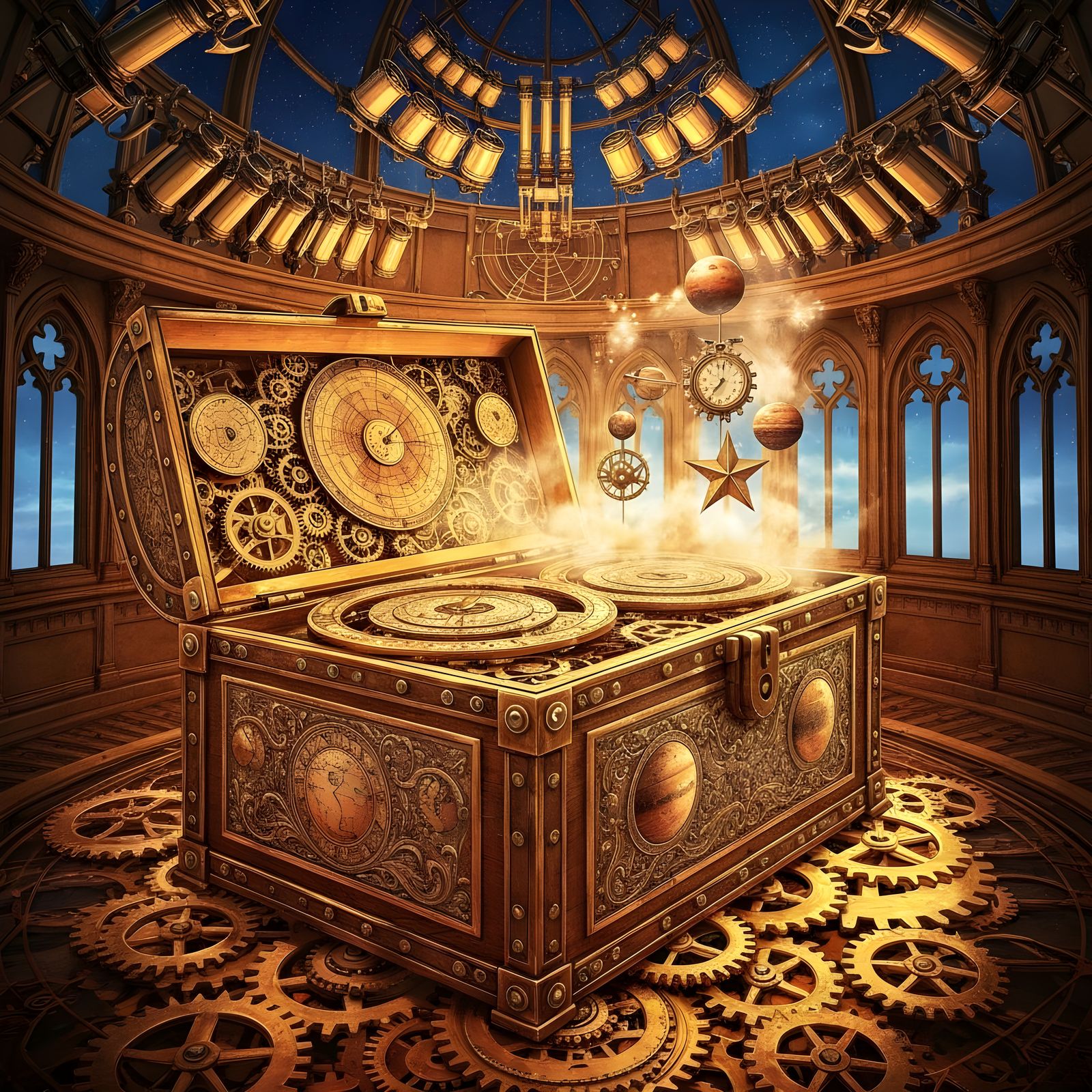 Steampunk Orrery Chest in Victorian Observatory