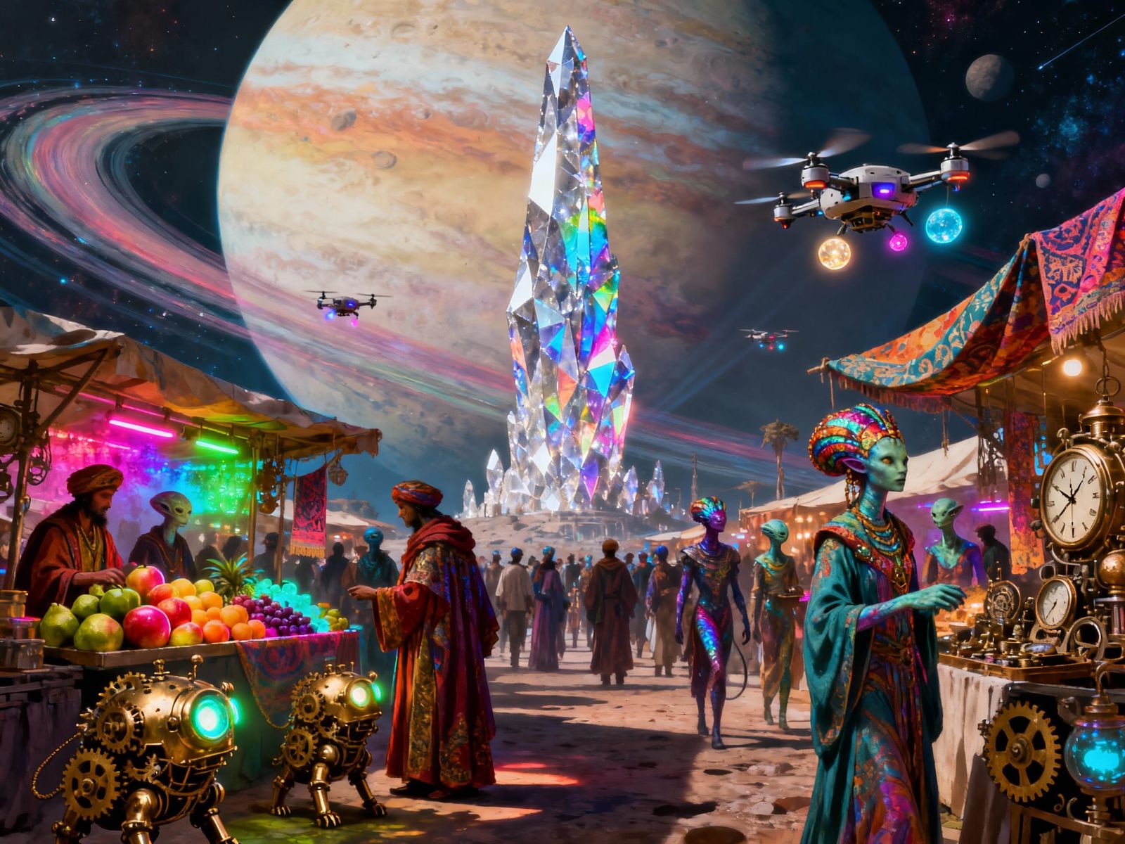 Alien Marketplace with Crystalline Structures