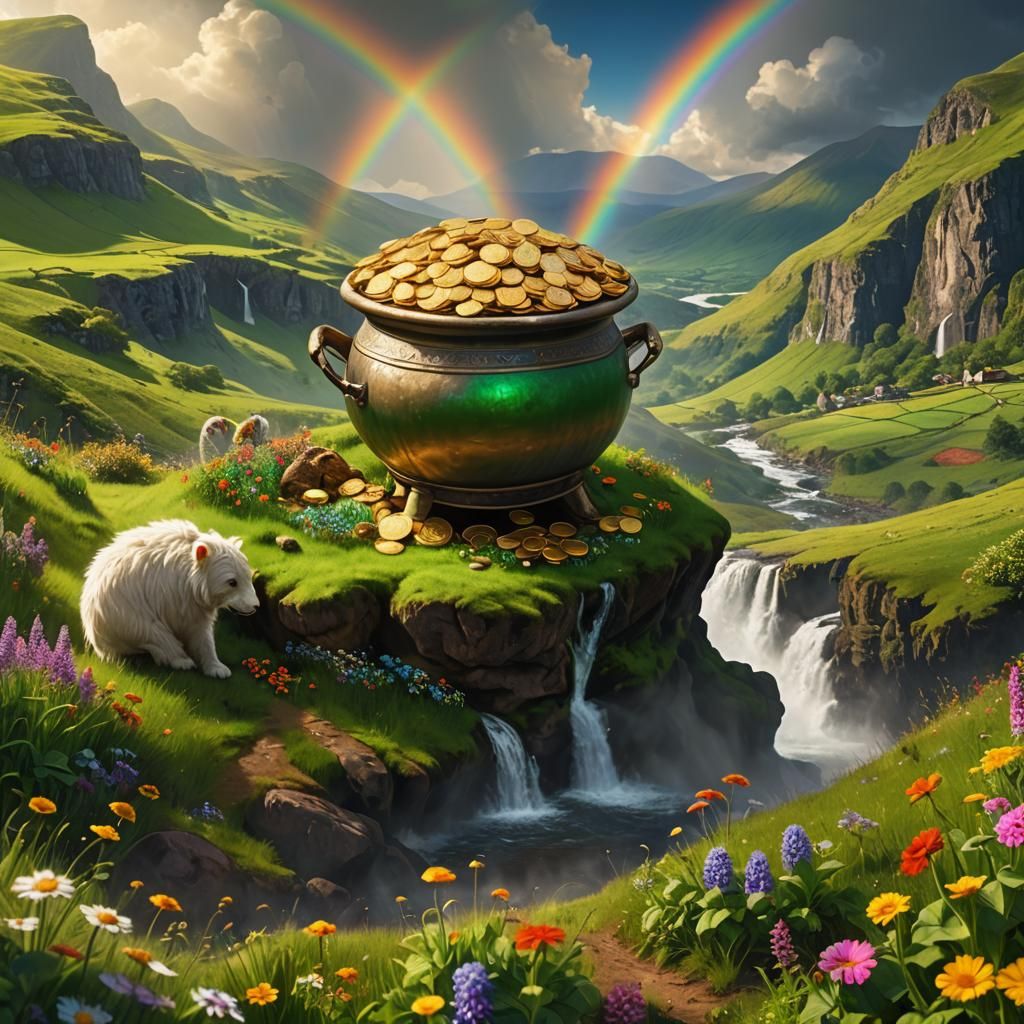 Leprechauns Dancing Around Pot of Gold