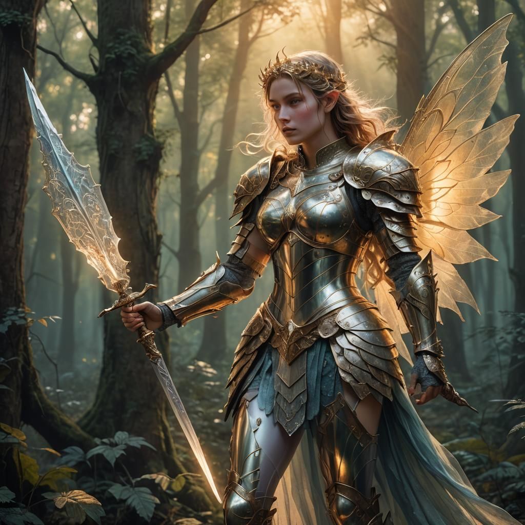 Armored Fairy Warrior in Enchanted Forest