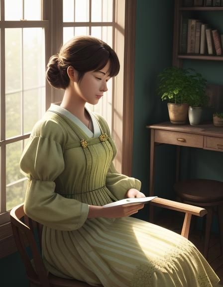 Girl Writing Letter in Anime-Style 3D Rendering