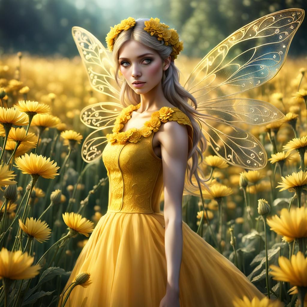 beautiful fairy in a flower field