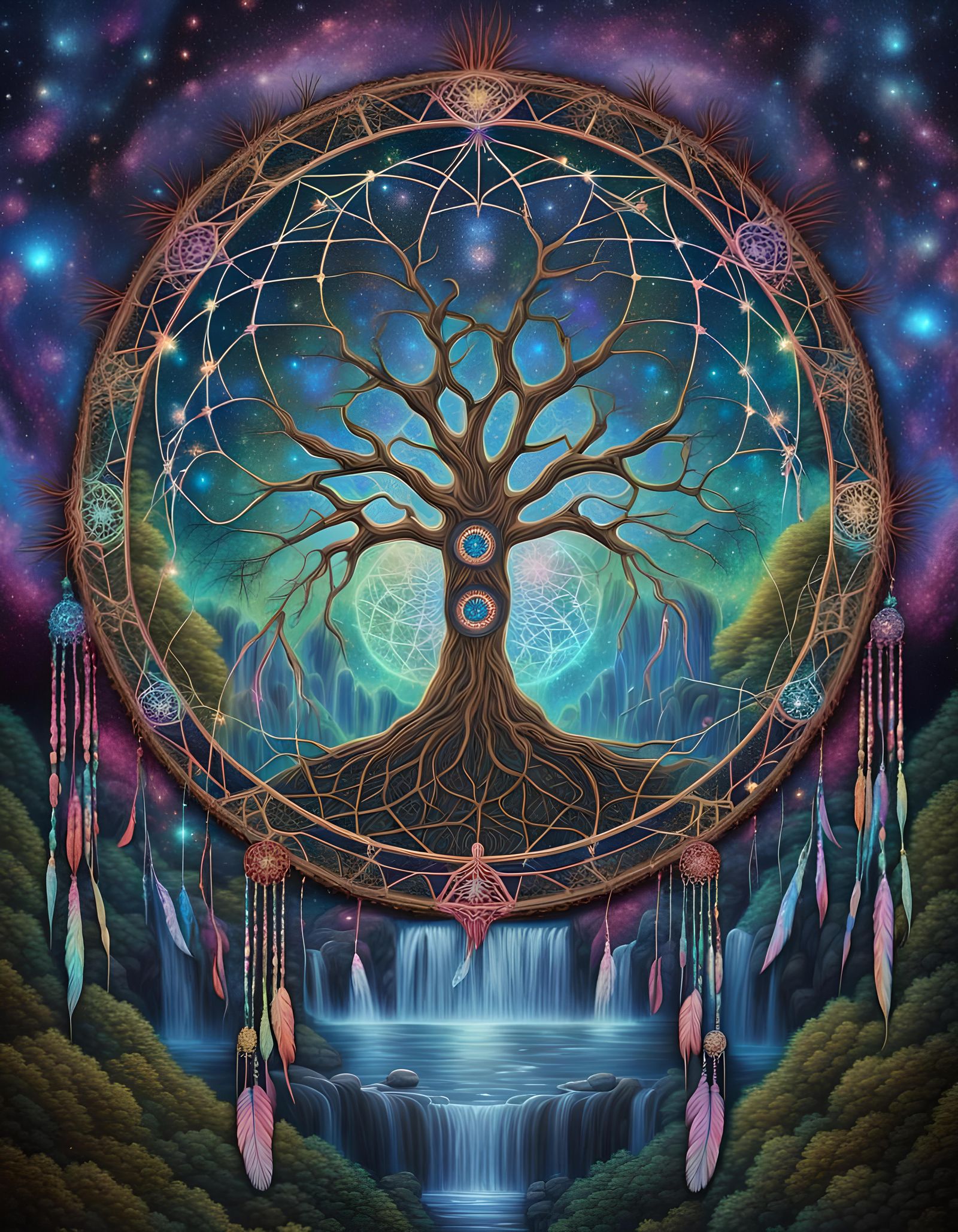 Tree of Life Dreamcatcher in Fractal Art