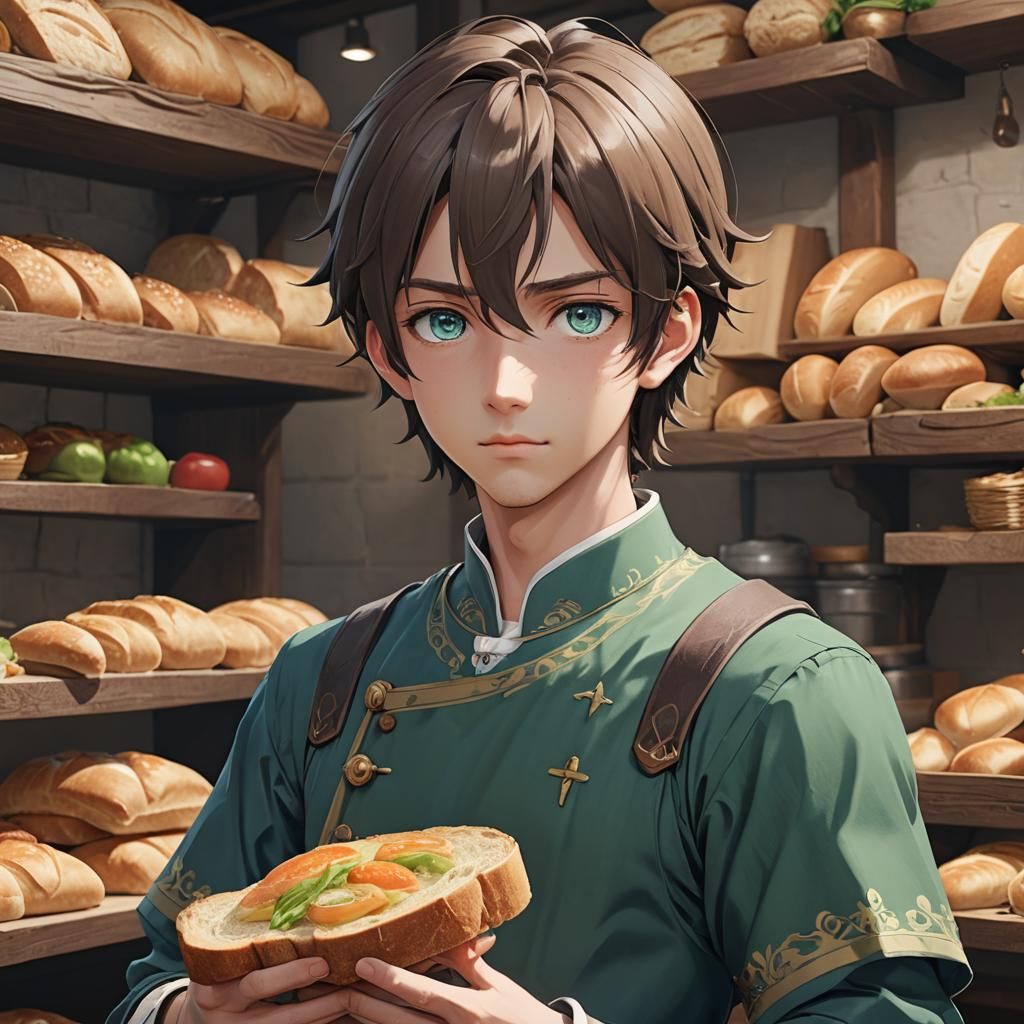 Cute Anime Man with Bread, 3D Anime Art