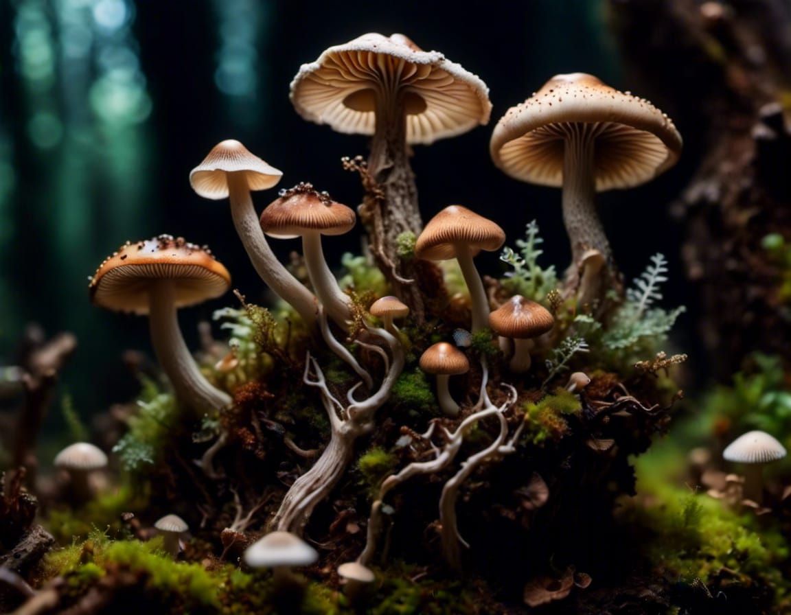 mushrooms cluster in the forest II