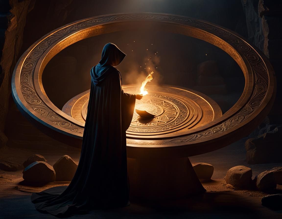 Eerie Magic Ritual in Dimly Lit Scene