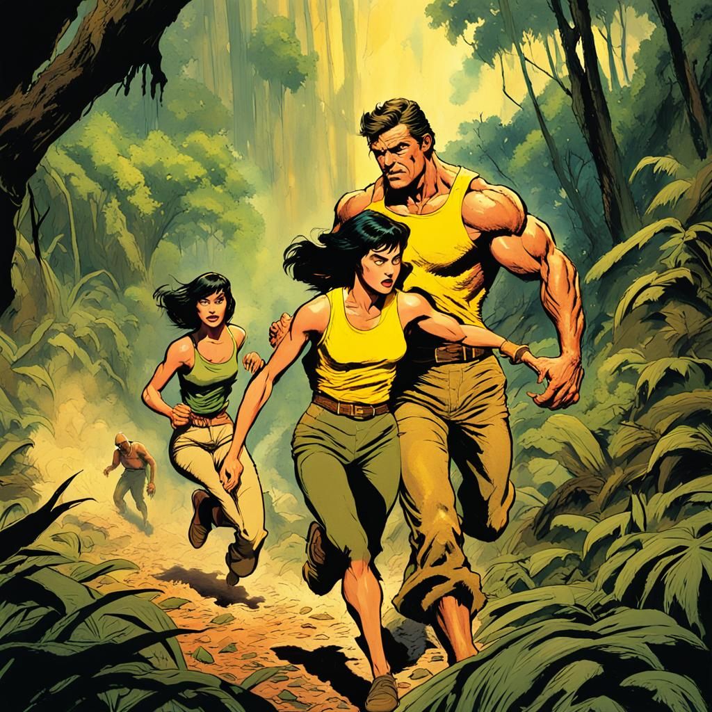 Heroic Jungle Escape in Comic Book Style