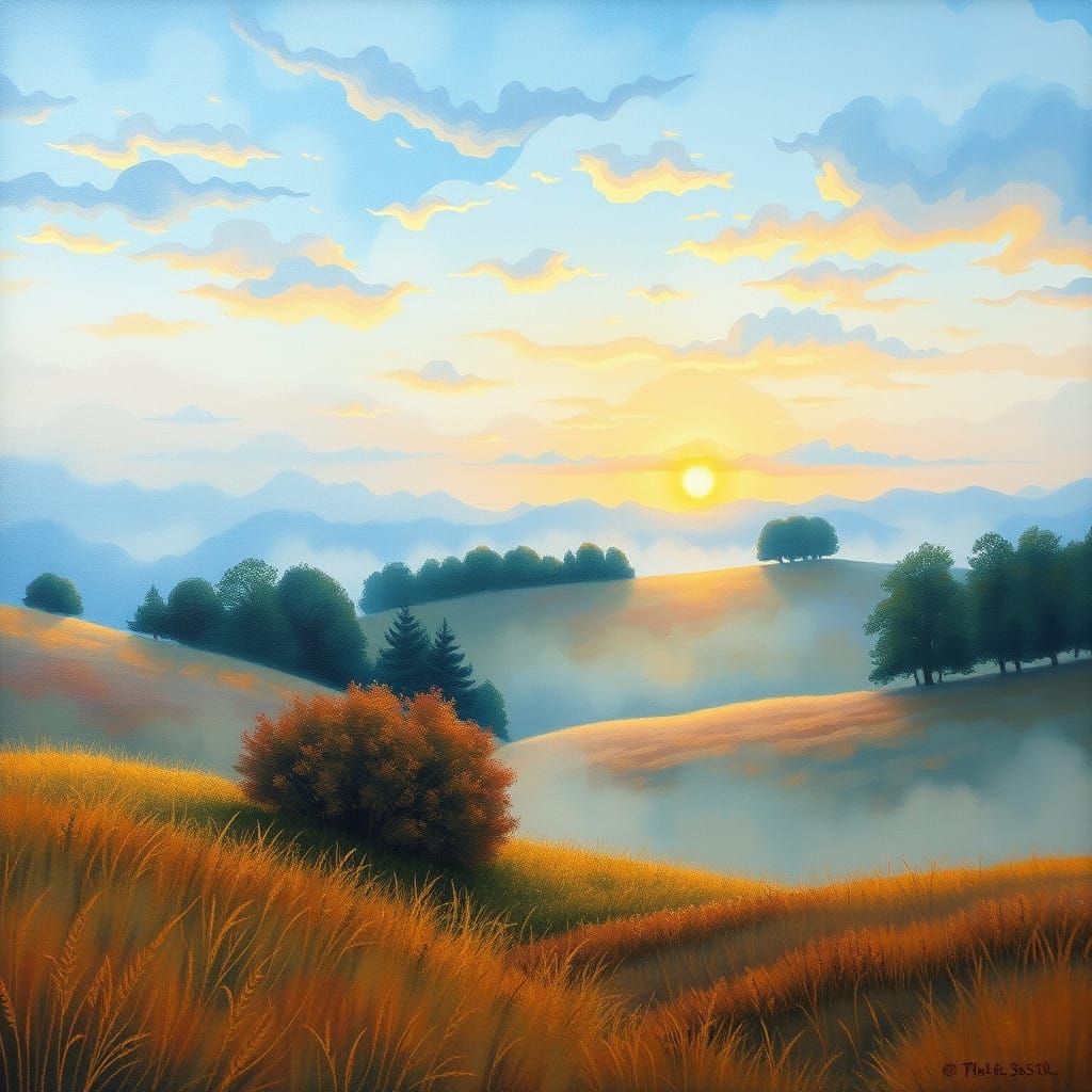 Serene Fractal Sunrise in Zentangle Style