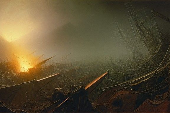 Epic Battle Scene in Death Metal Album Art Style