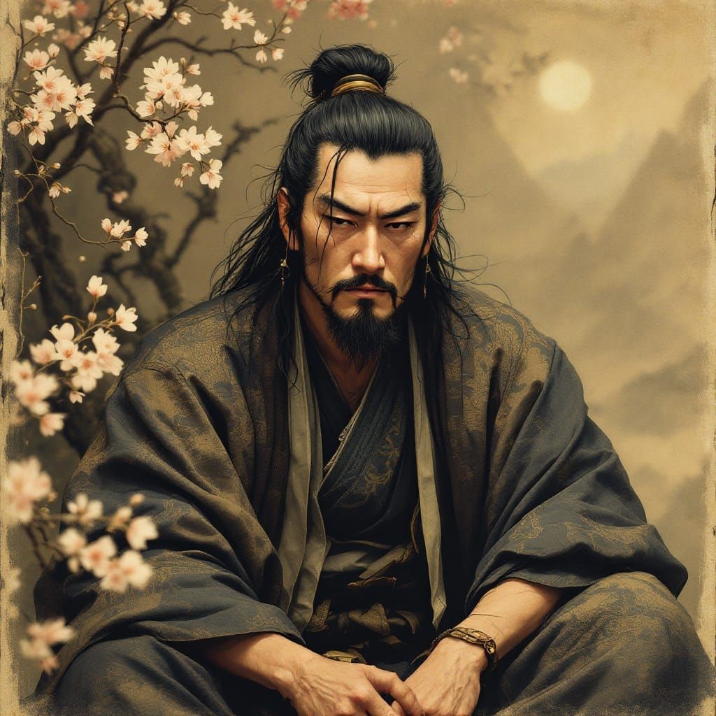 Miyamoto Musashi Portrait in Traditional Japanese Style
