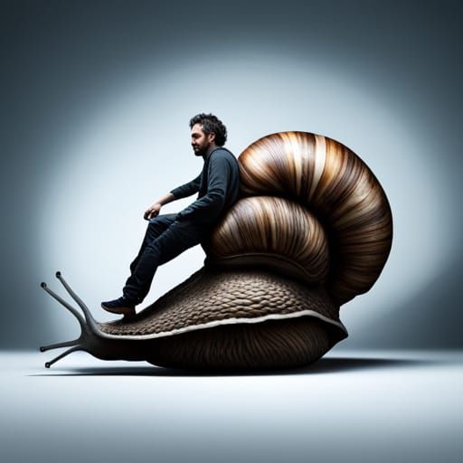 Man Rides Giant Snail: Hyperrealistic Image