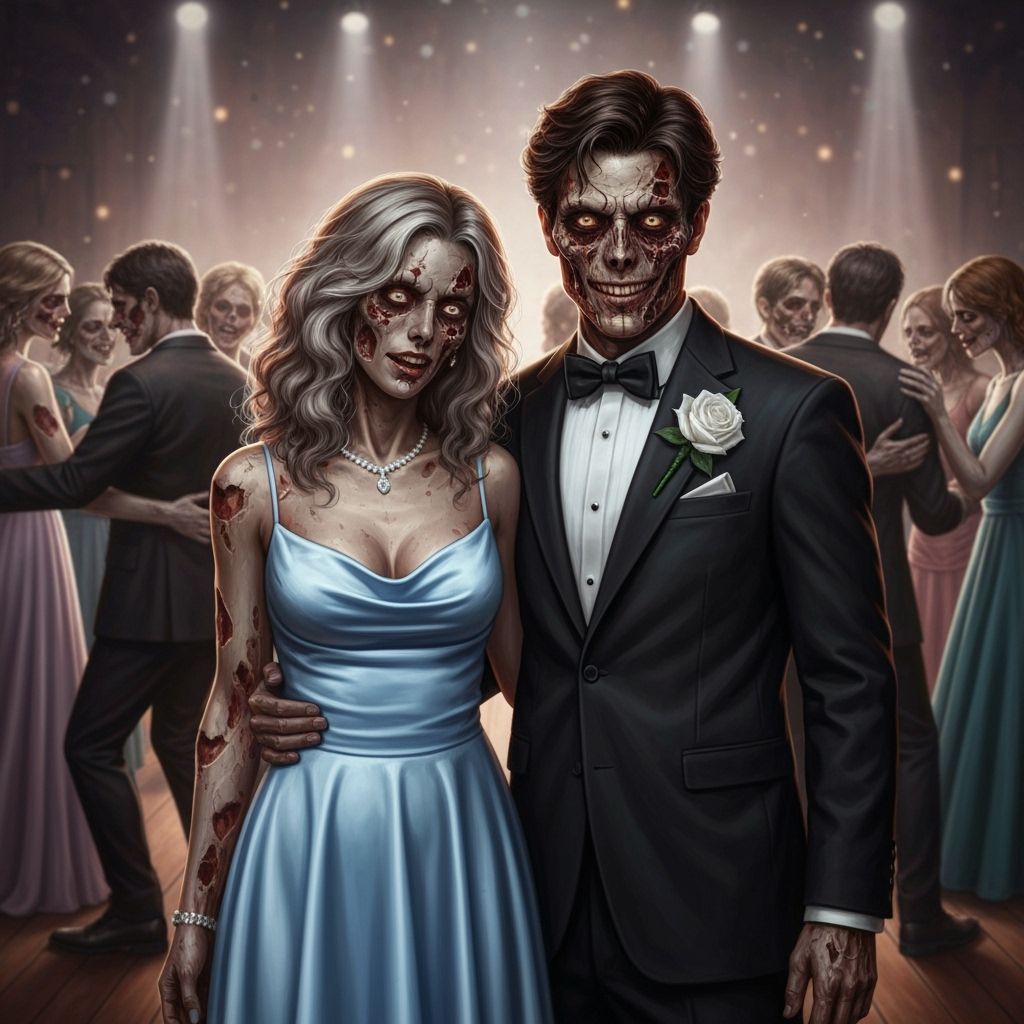 Undead Couple Posing for Horror Prom Photo