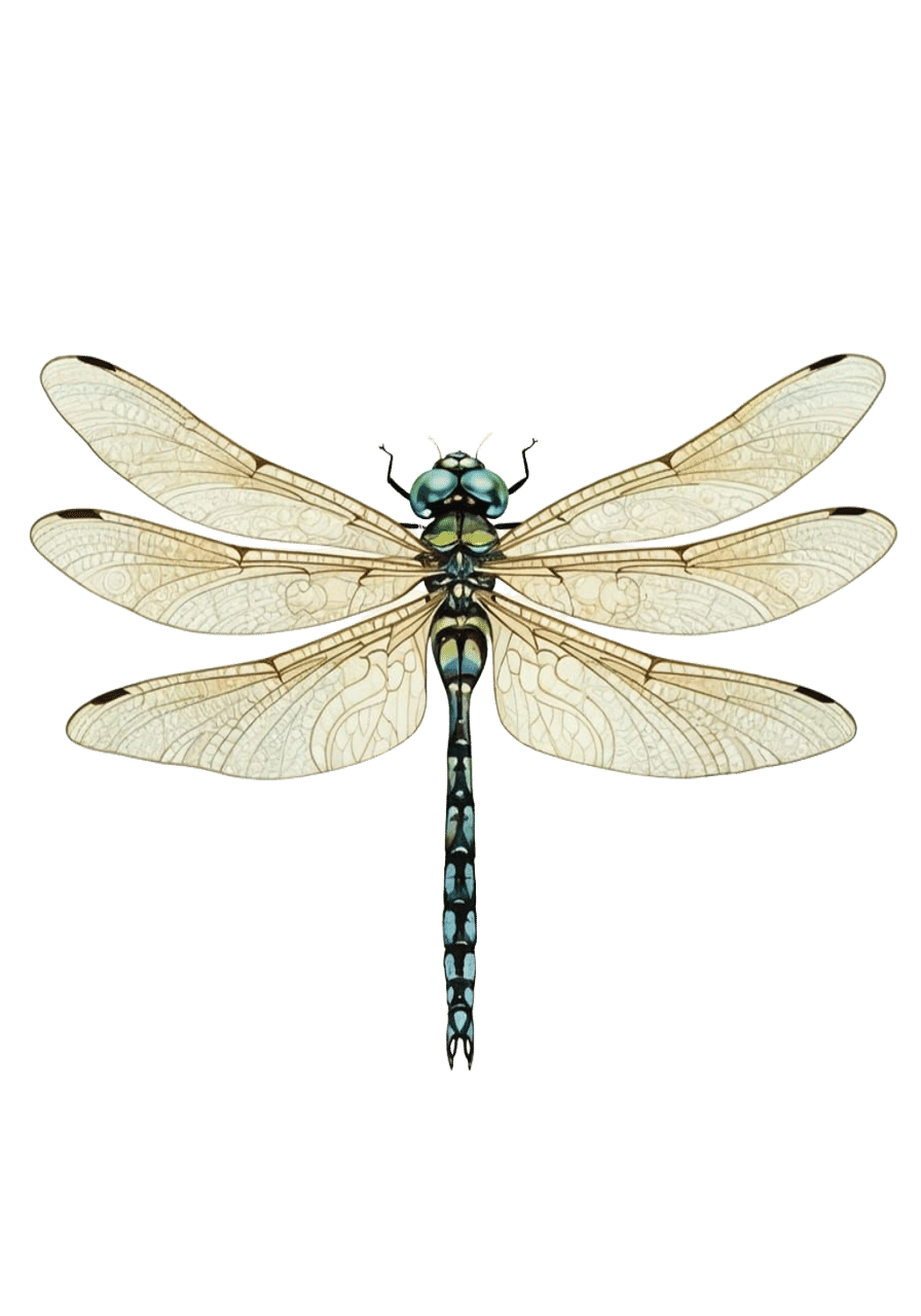 Ethereal Dragonfly with Zentangle Wings and Flowers