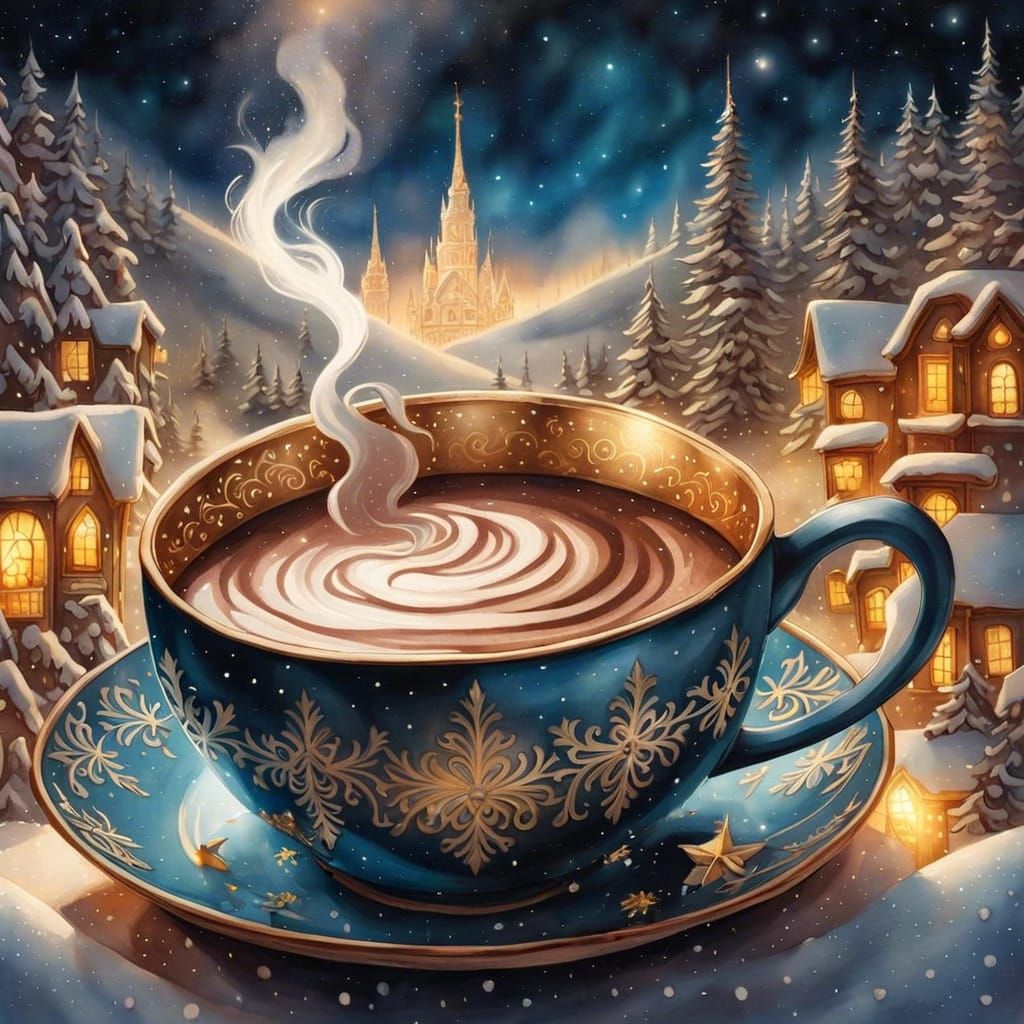 Steaming Hot Chocolate with Star Anise in Watercolor