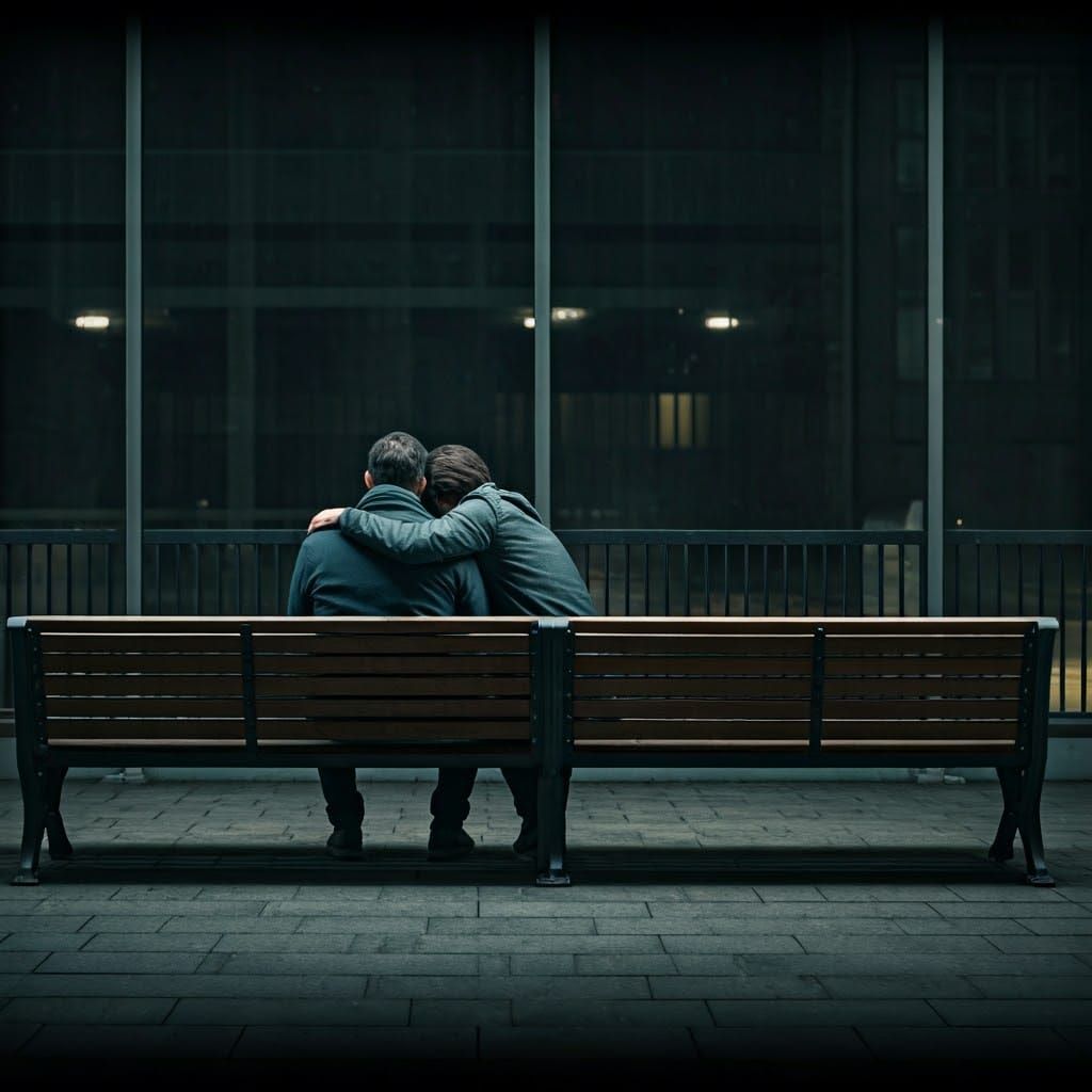 Lonely Man Watching Couple, Cinematic Film Still