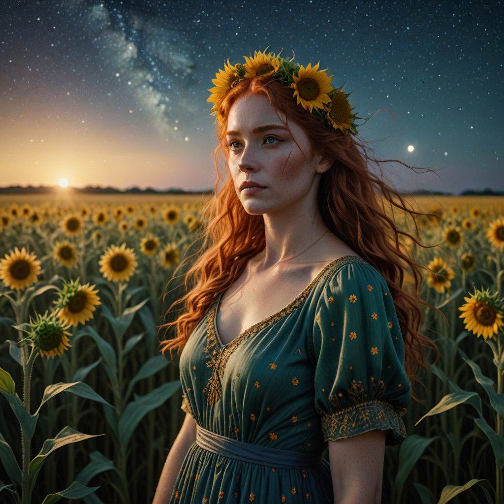 Surreal Cinematic Beauty in a Wheat Field Under Starry Skies