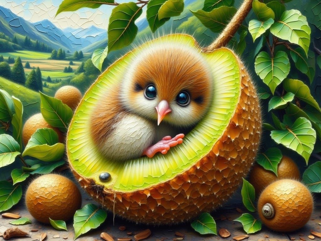 Adorably Stunning Impasto Painting of A Fuzzy Kiwi Bird