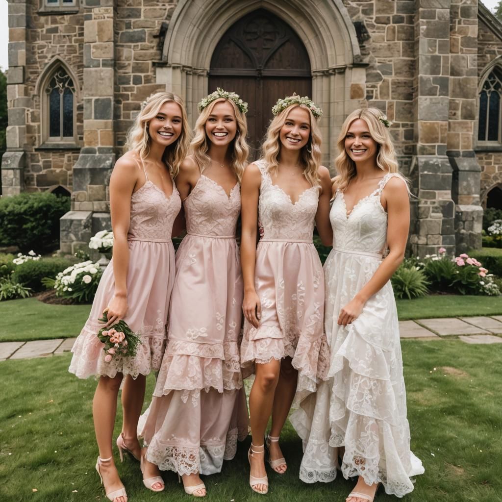 Bridesmaids Selfie: Confident Joy in Pink Lace