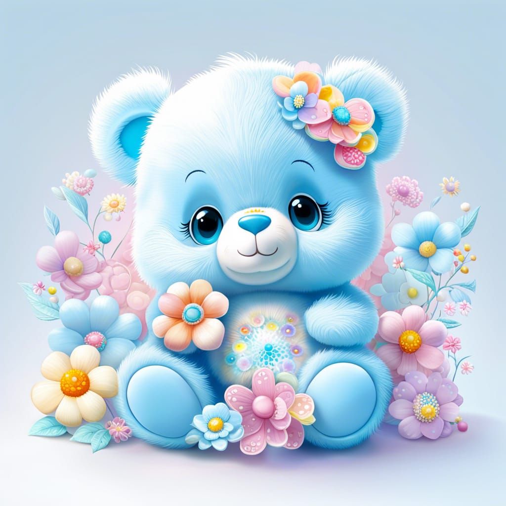 Cute Blue Care Bear Plush Toy in Surreal Style