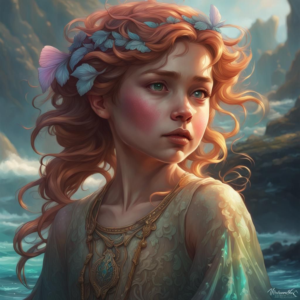 Merfolk Portrait in Hyperdetailed Splash Art Style