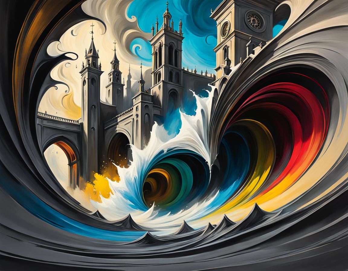 Wave of paint on a forgotten city - surreal dream