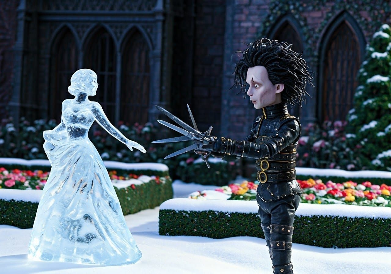 Edward Scissorhands Touches Ice Sculpture