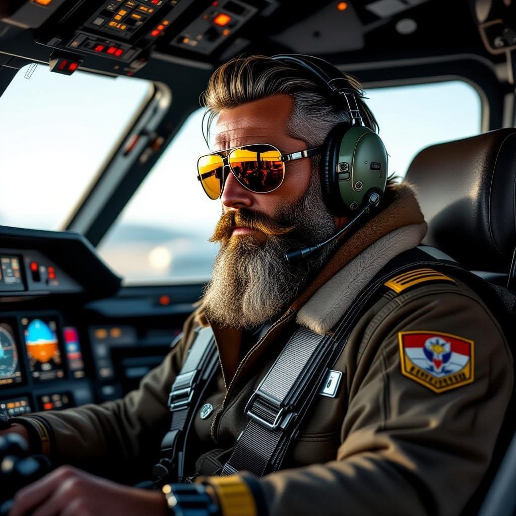 Retro-Futuristic Pilot in Cockpit, Syd Mead Style