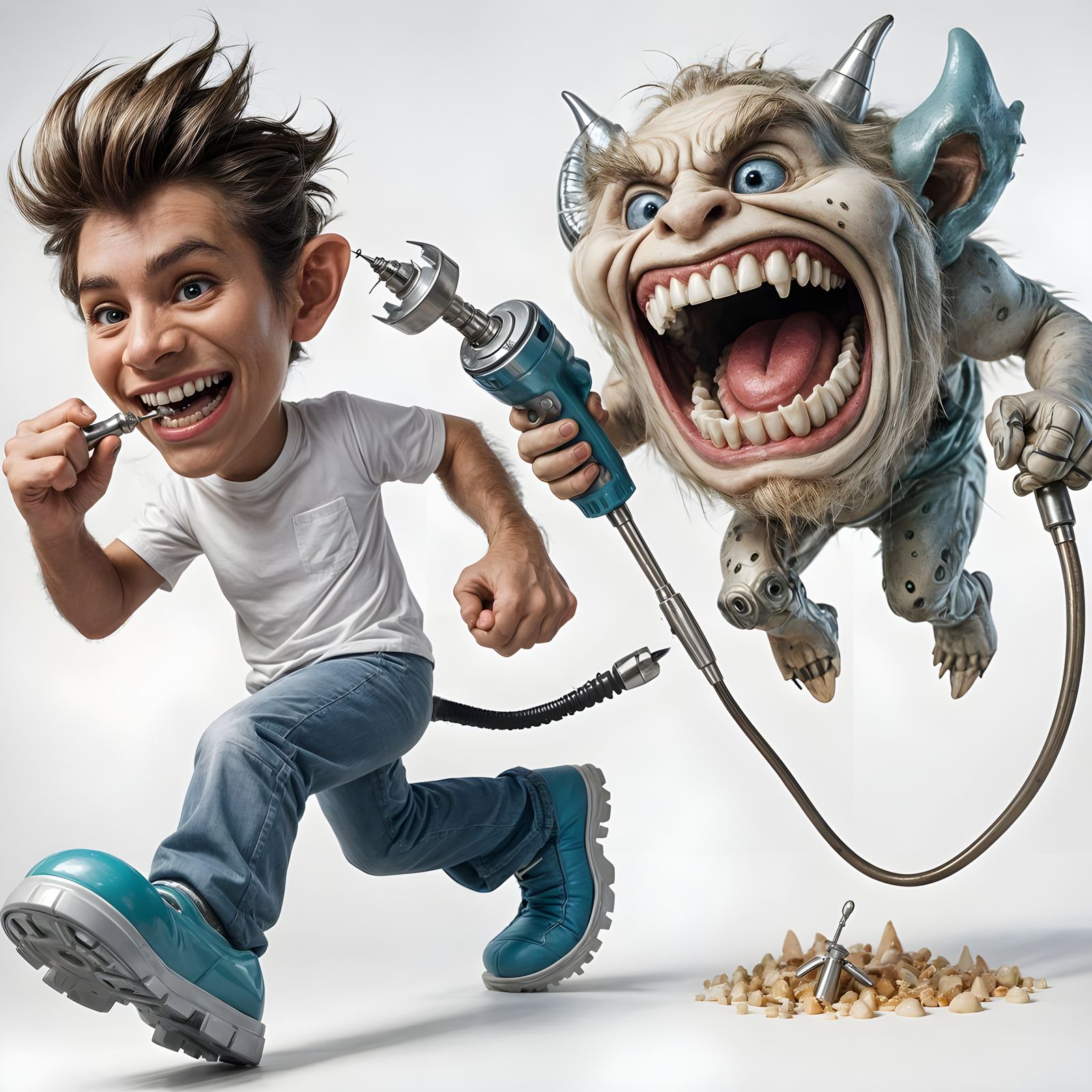 Tooth Troll Chases Dentist: Photorealistic Dental Horror