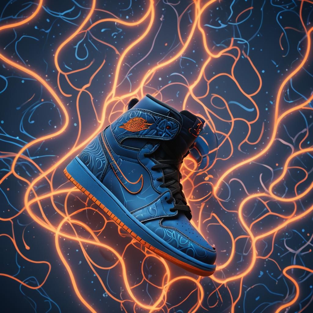 Blue Air Jordan One in Hyper-Realistic Splash Art