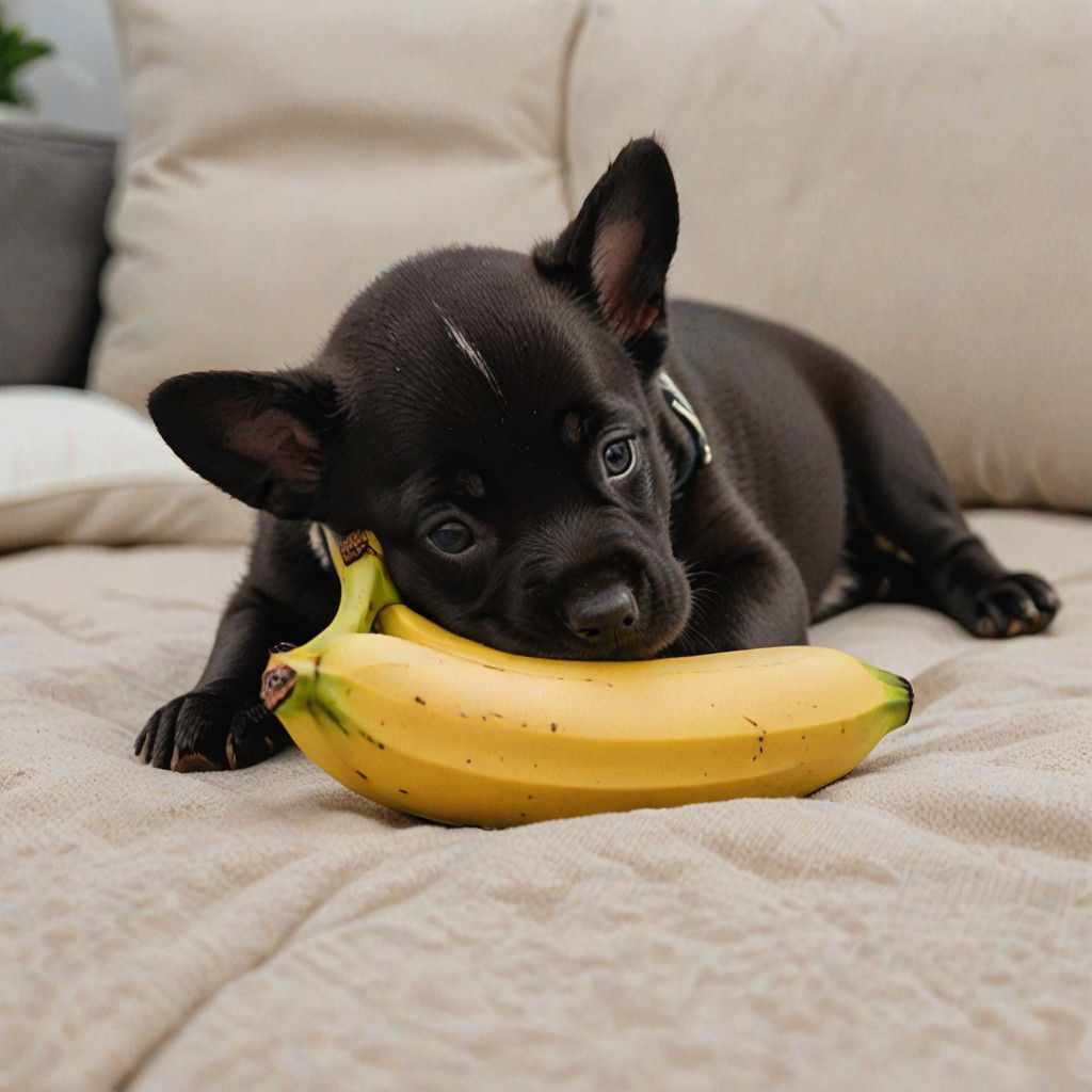 Cute Canine Snuggles with a Banana Pillow